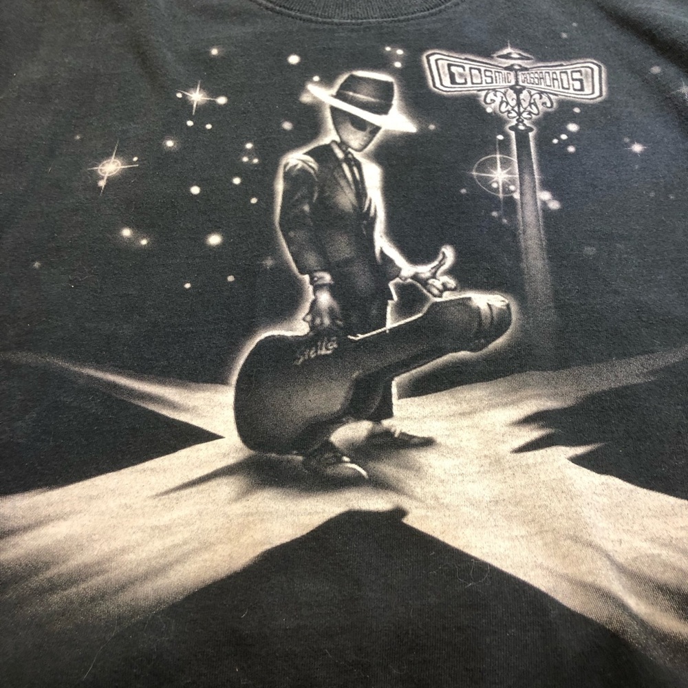 Vintage 1997 Liquid Blue Alien Guitar T-shirt  XL 2 Sided USA Tee 3 Finger Joe - Picture 7 of 12
